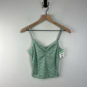 BCBGeneration Green Lace Trim Floral Tank Top L NWT